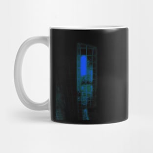 Digital collage and special processing. Bizarre. Room of suffering. Light blue. Evening. Mug